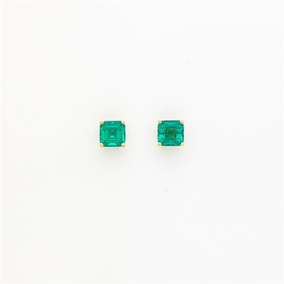 Lot 1330 - Pair of Gold and Emerald Earrings