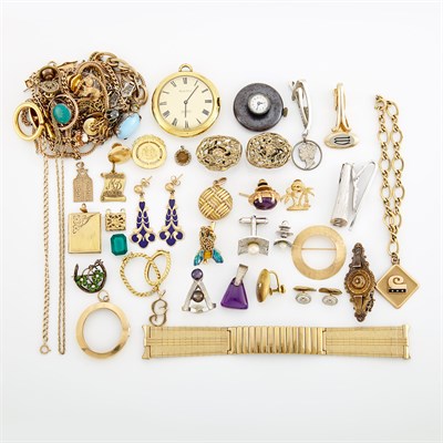 Lot 1348 - Group of Gold and Metal Jewelry and Fragments