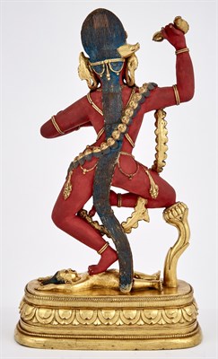 Lot 33 - Tibetan Red Painted and Parcel Gilt-Bronze...