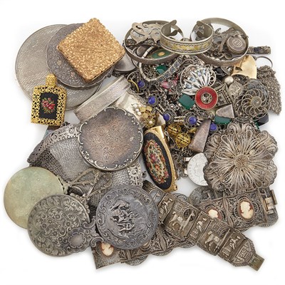 Lot 2152 - Group of Silver and Metal Jewelry, Purse and Boxes