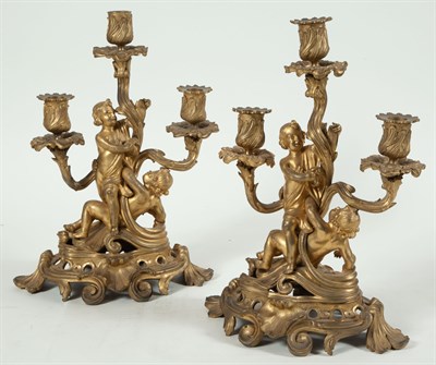 Lot 299 - Pair of Louis XV Style Gilt-Bronze Figural...