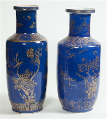 Lot 302 - Two Chinese Gilt Decorated Lapis Blue Ground...