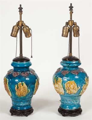 Lot 395 - Two Similar Chinese Mottled Dark Turquoise...