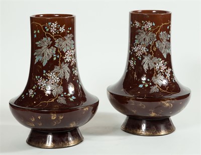 Lot 396 - Pair of French Gilt and Enameled Brown Glazed...