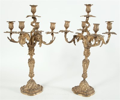Lot 362 - Pair of Louis XV Style Gilt-Metal Five-Light...
