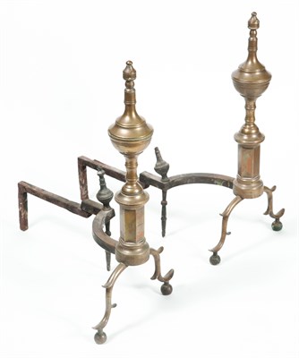 Lot 367 - Pair of Brass Andirons Of baluster form....
