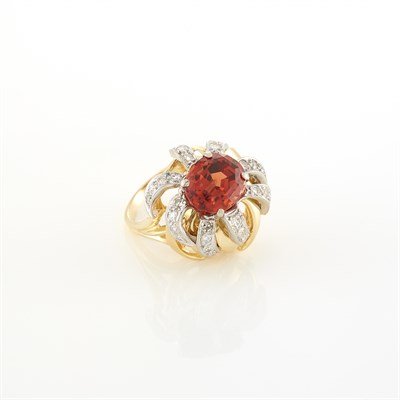 Lot 1982 - Two-Color Gold, Pyrope-Spessartine Garnet and Diamond Ring