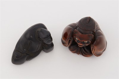 Lot 1 - Two Japanese Boxwood Netsuke Meiji Period One...