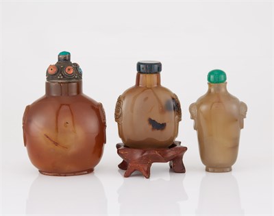 Lot 237 - Group of Three Chinese Agate Snuff Bottles...