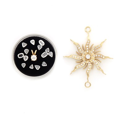 Lot 1893 - Gold and Diamond Sunburst Fragment, Diamond Pendant and Group of Unmounted Diamonds