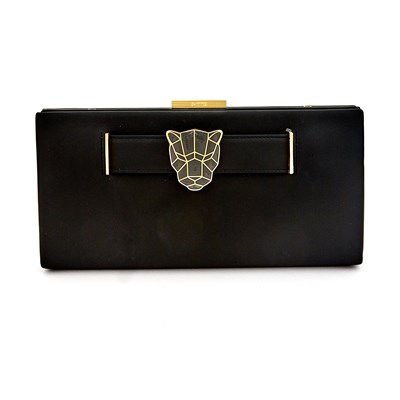 Lot 2103 - Cartier, Black Calfskin and Gilt-Metal 'Panthère De Cartier' Clutch
