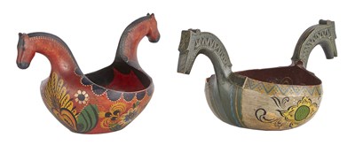 Lot 371 - Two Scandinavian Painted Wood Drinking Bowls...