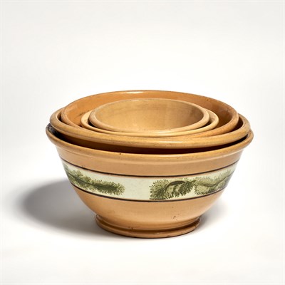 Lot 362 - Group of Five Yellowware Pottery Mixing Bowls...