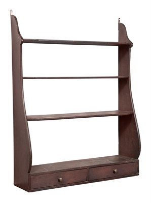Lot 368 - Dark Stained Pine Wall Shelf With shaped ends...
