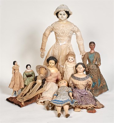 Lot 254 - Group of Sixteen Dolls Primarily 19th century...