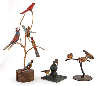 Lot 218 - Two Carved and Painted Figural Bird Groups on...