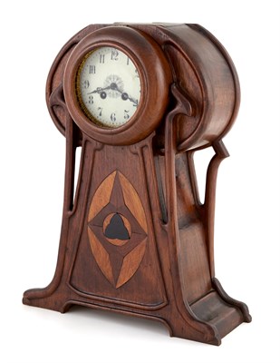 Lot 348 - Art Nouveau Parquetry Inlaid Wood Mantel Clock...