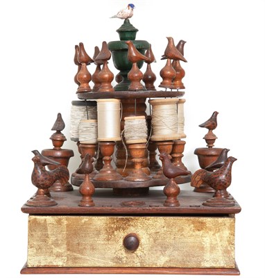 Lot 203 - American Folk Art Carved Sewing Box and...