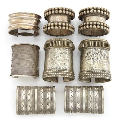 Lot 2159 - Eight Mixed Metal Ethnic Cuff Bracelets