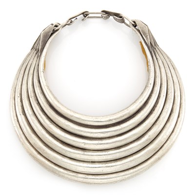 Lot 2163 - Metal and Silver Ethnic Bib Necklace