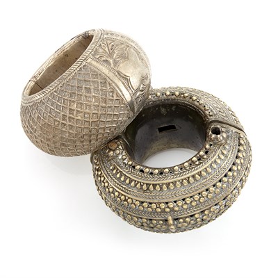 Lot 2174 - Two Oversized Silver and Metal Ethnic Bangle Bracelets