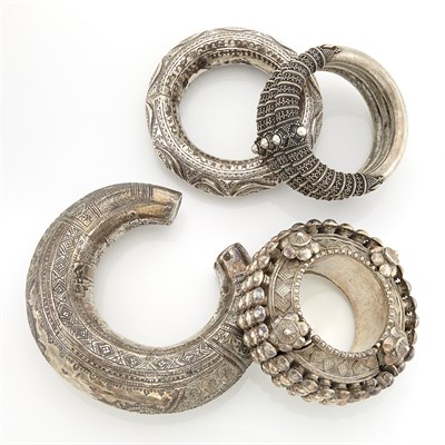 Lot 2177 - Four Silver and Metal Ethnic Bracelets