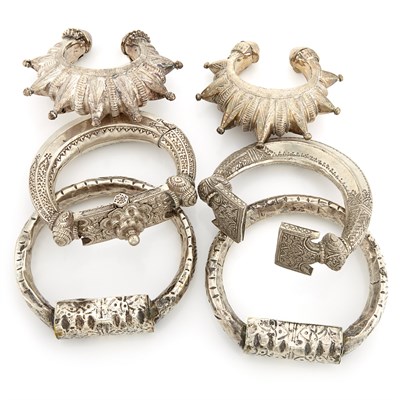 Lot 2178 - Six Silver and Metal Ethnic Bracelets