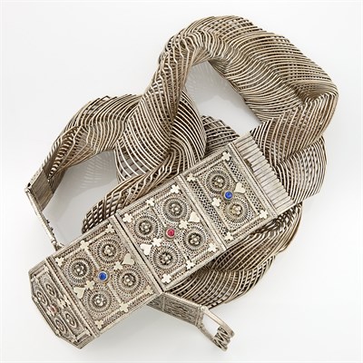 Lot 2181 - Silver, Metal and Colored Glass Ethnic Belt