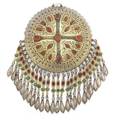 Lot 2185 - Mixed Metal, Carnelian and Colored Glass Breast Plate Pendant