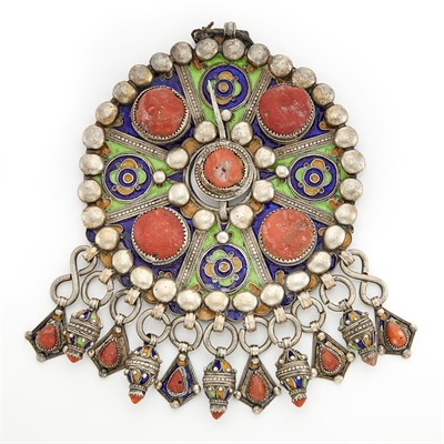 Lot 2190 - Silver, Mixed Metal, Enamel and Coral Breast Plate Pendant