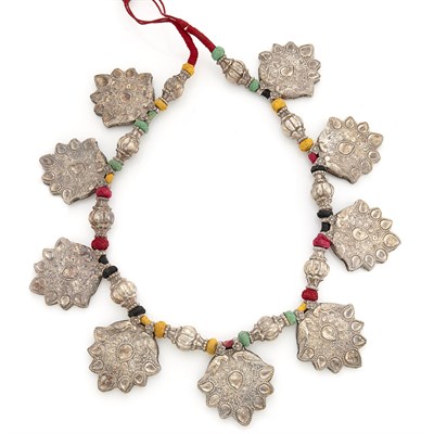 Lot 2192 - Silver, Metal and Cord Ethnic Necklace