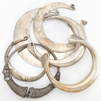 Lot 2193 - Six Silver and Metal Ethnic Choker Necklaces