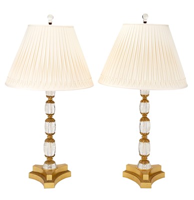 Lot 227 - Pair of Etched Glass and Ormolu Lamps Each...