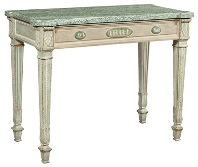 Lot 277 - George III Style Green-Painted and Marble Top...