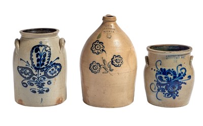 Lot 301 - Three Cobalt Decorated Salt Glazed Stoneware...
