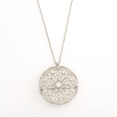 Lot 1867 - Platinum and Diamond Pendant-Brooch with Chain Necklace