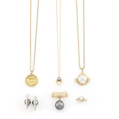Lot 1875 - Group of Yellow and White Gold, Cultured Pearl and Diamond Jewelry
