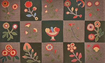 Lot 280 - Wool Appliqué Table Rug With fifteen squares...