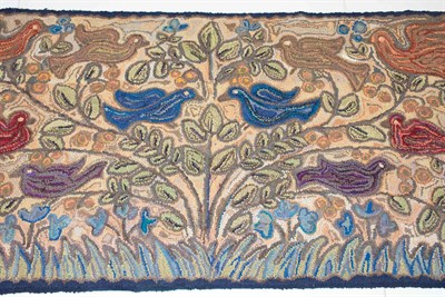 Lot 206 - Hooked Hearth Rug With birds on branches in a...