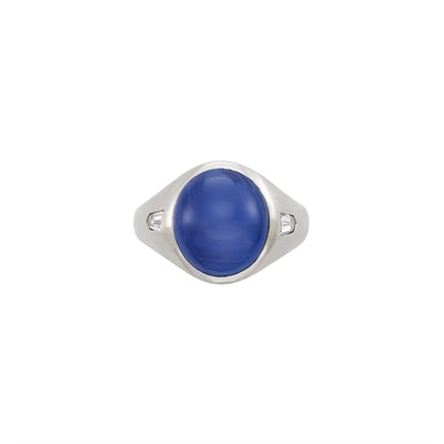 Lot 485 - Genteman's Platinum, Star Sapphire and Diamond Gypsy Ring
