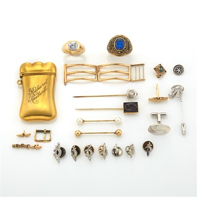 Lot 1784 - Group of Gold, Low Karat Gold and Metal Gentleman's Jewelry, Accessories and Fragments