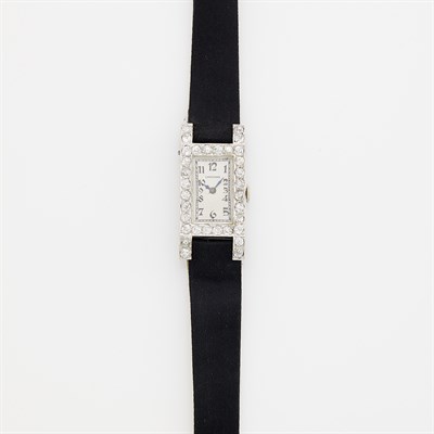 Lot 1746 - Lady's White Gold, Silver and Diamond Wristwatch, Longines
