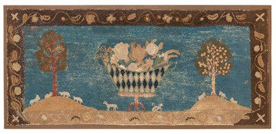 Lot 239 - Yarn-Sewn Wool on Cotton Hooked Pictorial Rug...