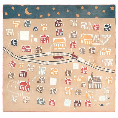 Lot 392 - Cotton Appliqué Schoolhouse and Railroad Quilt...