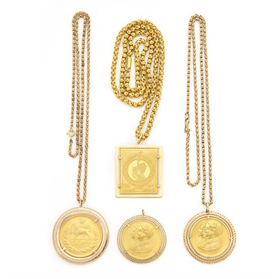 Lot 1864 - Four High Karat Gold Coin and Gold Pendants and Three Chain Necklaces
