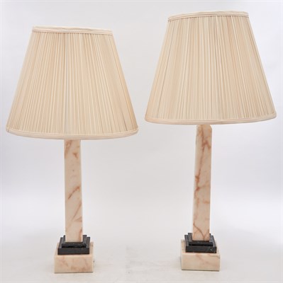 Lot 415 - Pair of Two-Toned Marble Obelisk Form Lamps...