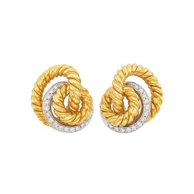 Lot 148 - Pair of Two-Color Gold and Diamond Earclips