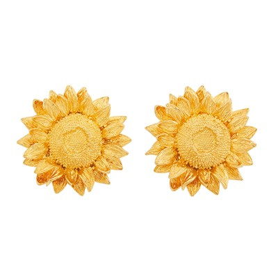 Lot 113 - Pair of Gold Sunflower Earclips, Asprey