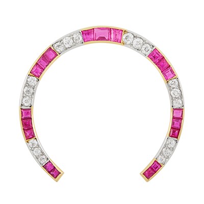 Lot 179 - Gold, Platinum, Ruby and Diamond Horseshoe Brooch