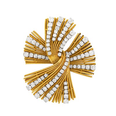 Lot 404 - Gold, Platinum and Diamond Clip-Brooch